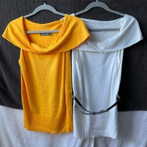 New York & Company Cowl Neck Blouses in Yellow and White